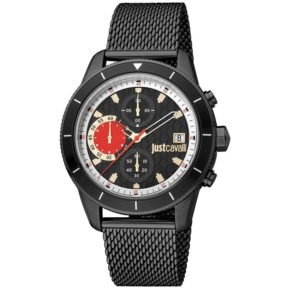 Black Stainless Steel Quartz Watch with Multicolored Dial and Mineral Glass Just Cavalli