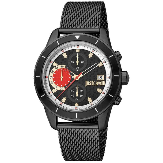 Black Stainless Steel Quartz Watch with Multicolored Dial and Mineral Glass Just Cavalli
