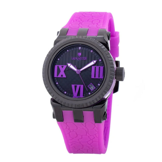 Black Stainless Steel Watch with Violet Silicone Band for Stylish Clothing Lancaster