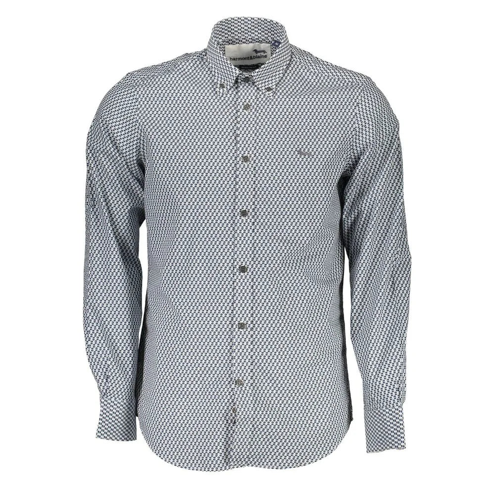 Blue Cotton Shirt Regular Fit with Contrasting Cuffs for Men Harmont & Blaine