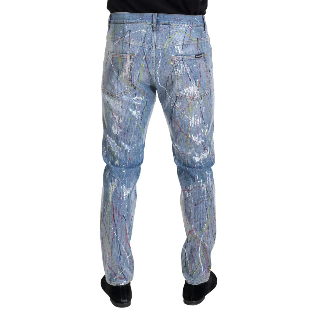 Bold Dolce Gabbana Blue Jeans with Color Splash Print and Zipper Closure &