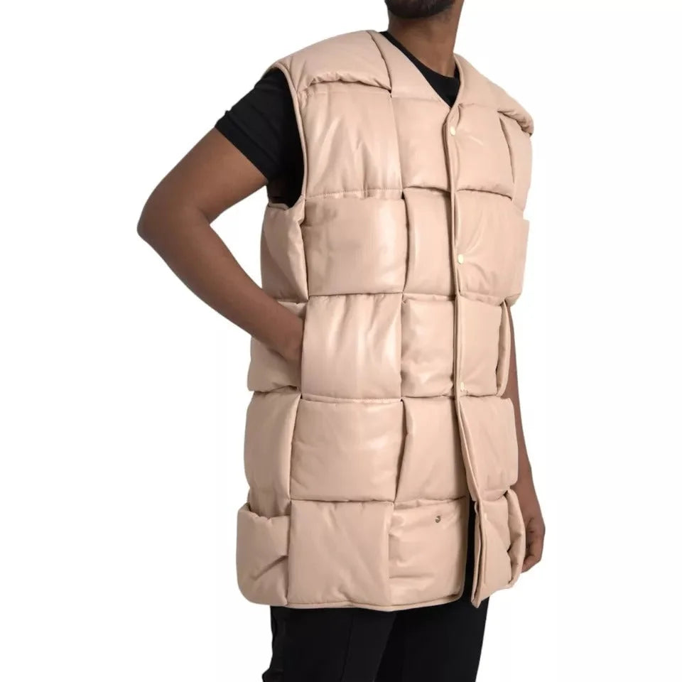 Bottega Veneta Calf Leather Vest Jacket Beige Quilted Made in Italy