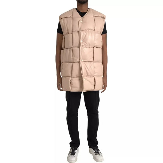 Bottega Veneta Calf Leather Vest Jacket Beige Quilted Made in Italy