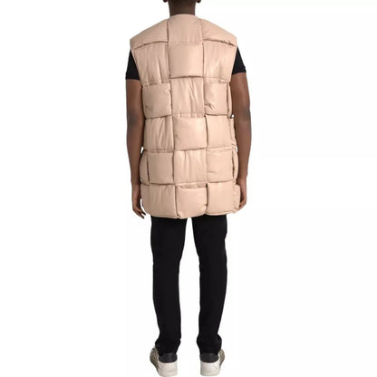 Bottega Veneta Calf Leather Vest Jacket Beige Quilted Made in Italy