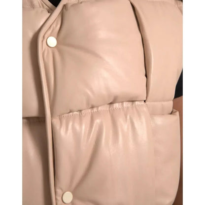 Bottega Veneta Calf Leather Vest Jacket Beige Quilted Made in Italy