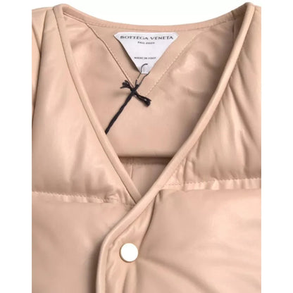 Bottega Veneta Calf Leather Vest Jacket Beige Quilted Made in Italy