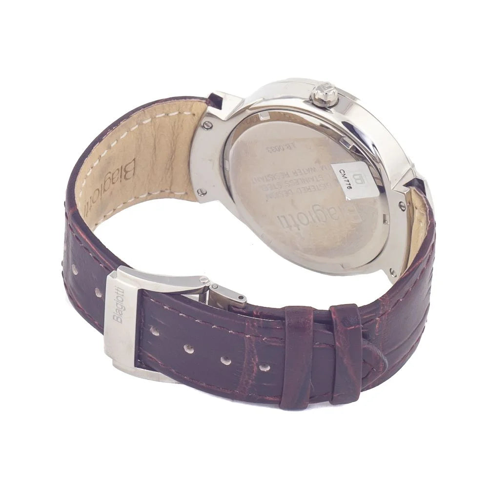 Brown Leather Analog Watch Silver Stainless Steel Perfume-Inspired Style Laura Biagiotti