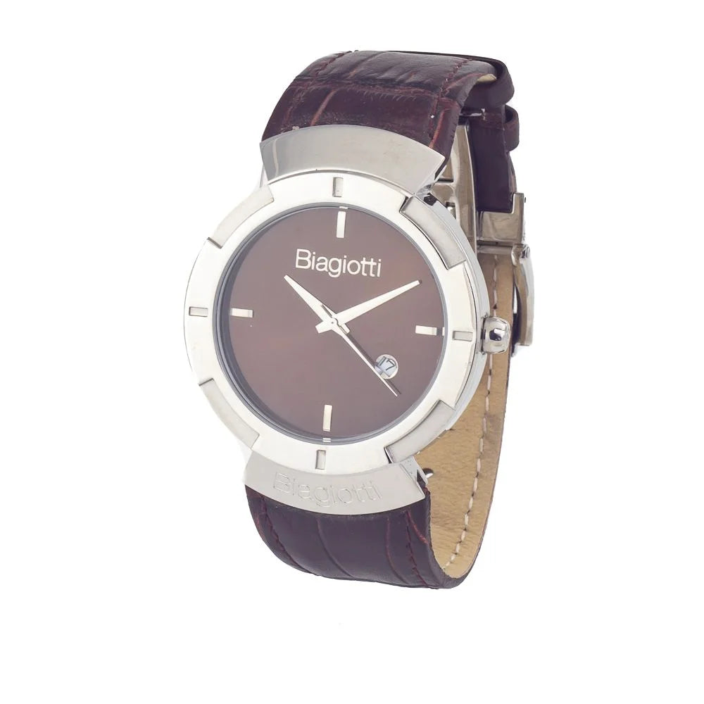 Brown Leather Analog Watch Silver Stainless Steel Perfume-Inspired Style Laura Biagiotti