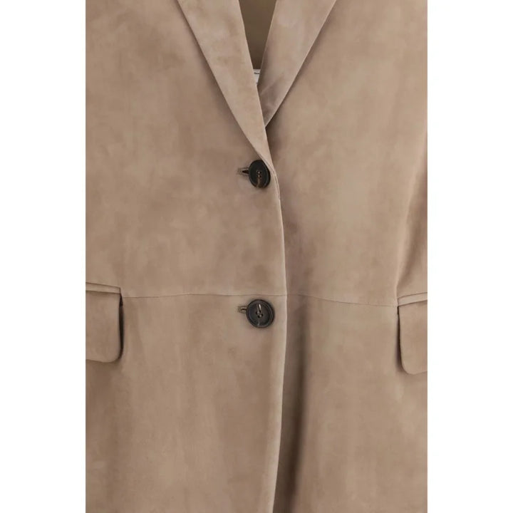 Brunello Cucinelli Beige Calf Leather Bos Taurus Coat