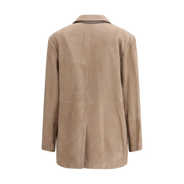 Brunello Cucinelli Beige Calf Leather Bos Taurus Coat