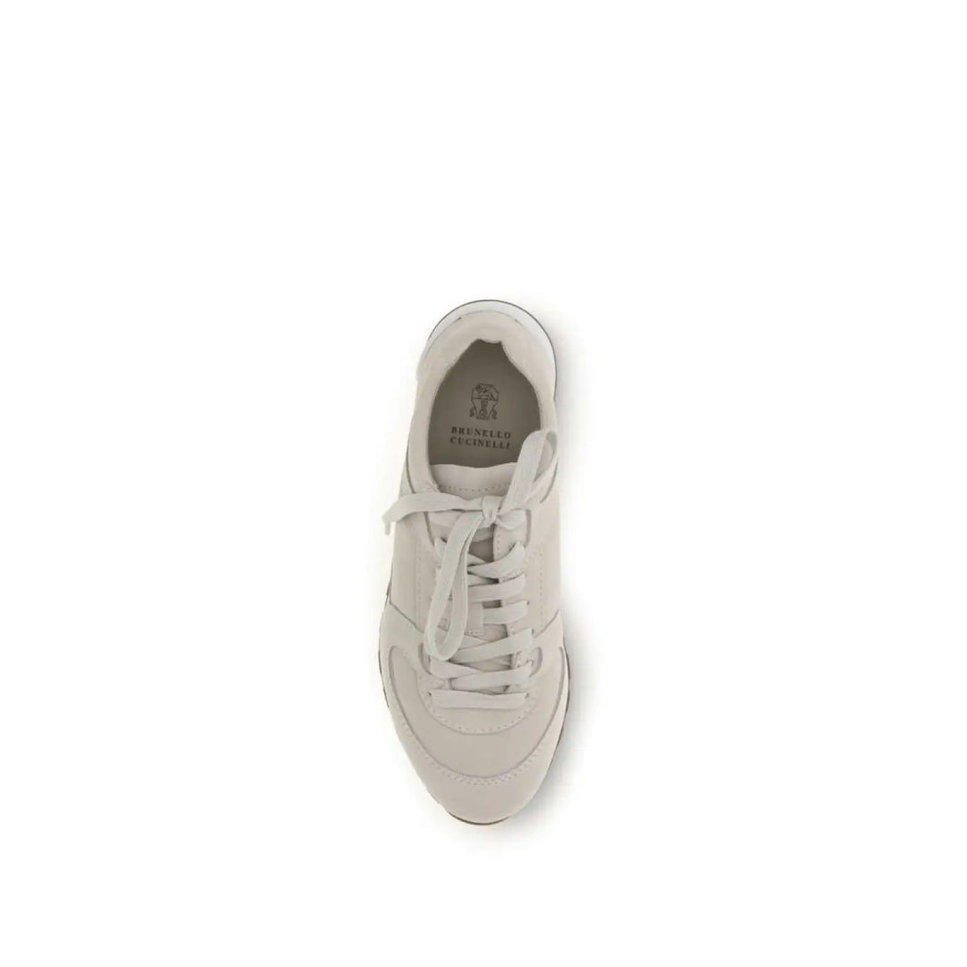 Brunello Cucinelli Beige Calf Leather Bos Taurus Low Top Sneakers