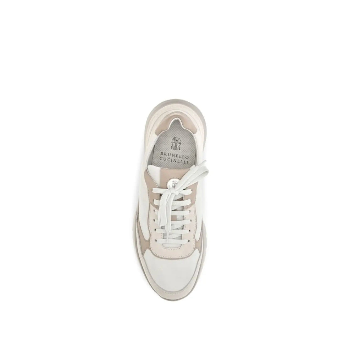 Brunello Cucinelli Beige Calf Leather Bos Taurus Low Top Sneakers