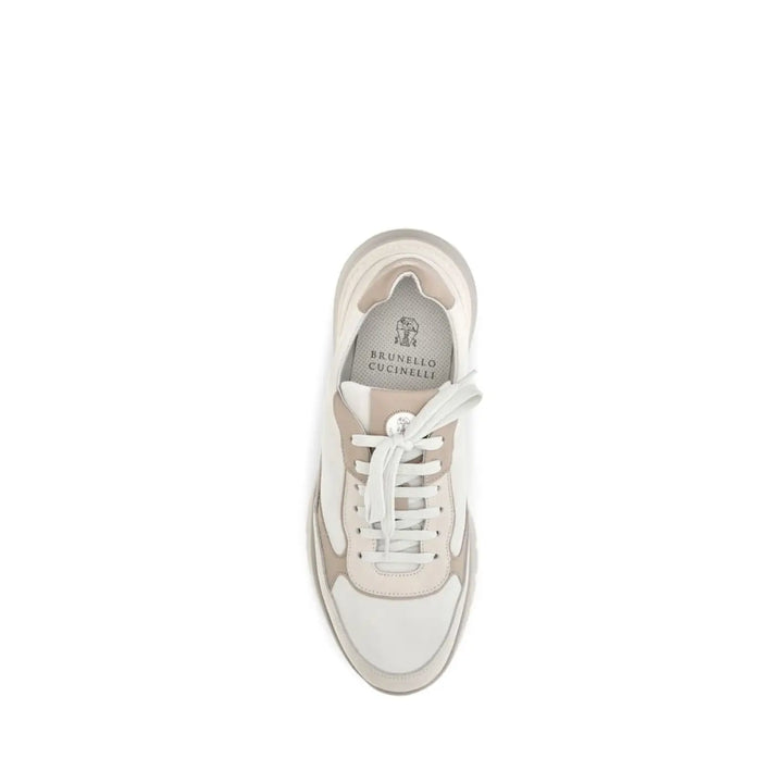 Brunello Cucinelli Beige Calf Leather Bos Taurus Low Top Sneakers
