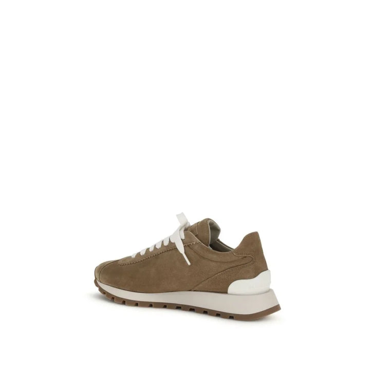 Brunello Cucinelli Beige Calf Leather Bos Taurus Platform Sneakers