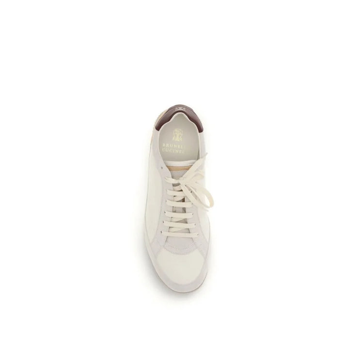 Brunello Cucinelli Beige Calf Leather Bos Taurus Sneakers