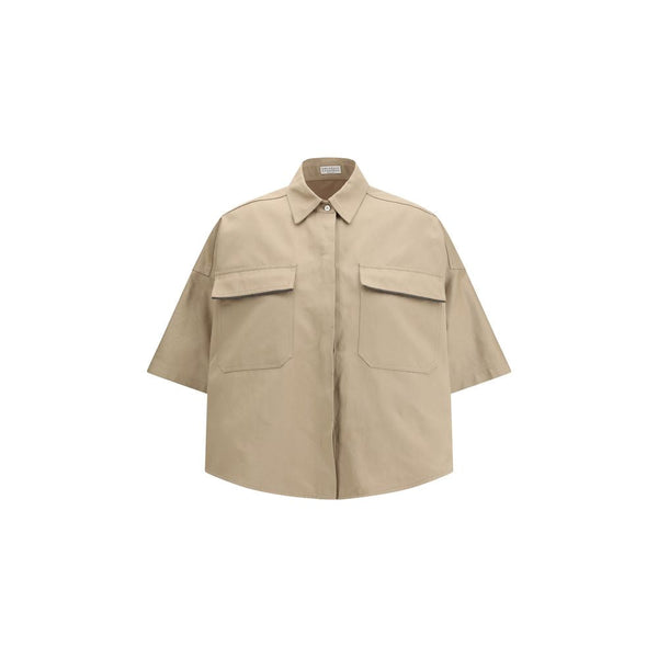 Brunello Cucinelli Shirts - Beige Cotton Shortsleeve Shirt