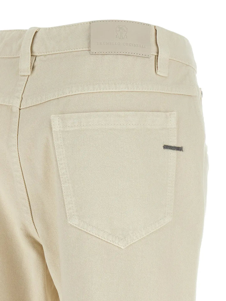 Brunello Cucinelli Beige Cotton Straight-leg Jeans