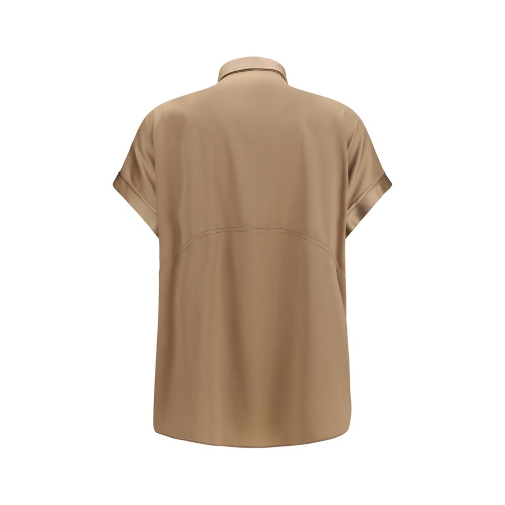 Brunello Cucinelli Shirts - Beige Silk Shortsleeve Shirt