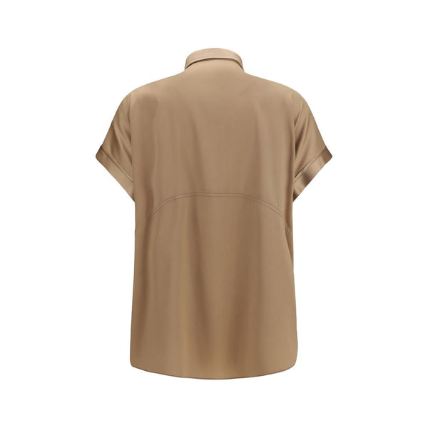 Brunello Cucinelli Shirts - Beige Silk Shortsleeve Shirt