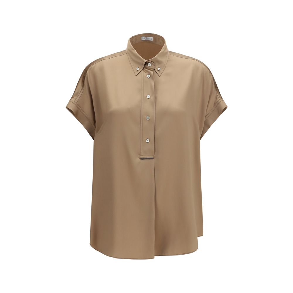 Brunello Cucinelli Shirts - Beige Silk Shortsleeve Shirt
