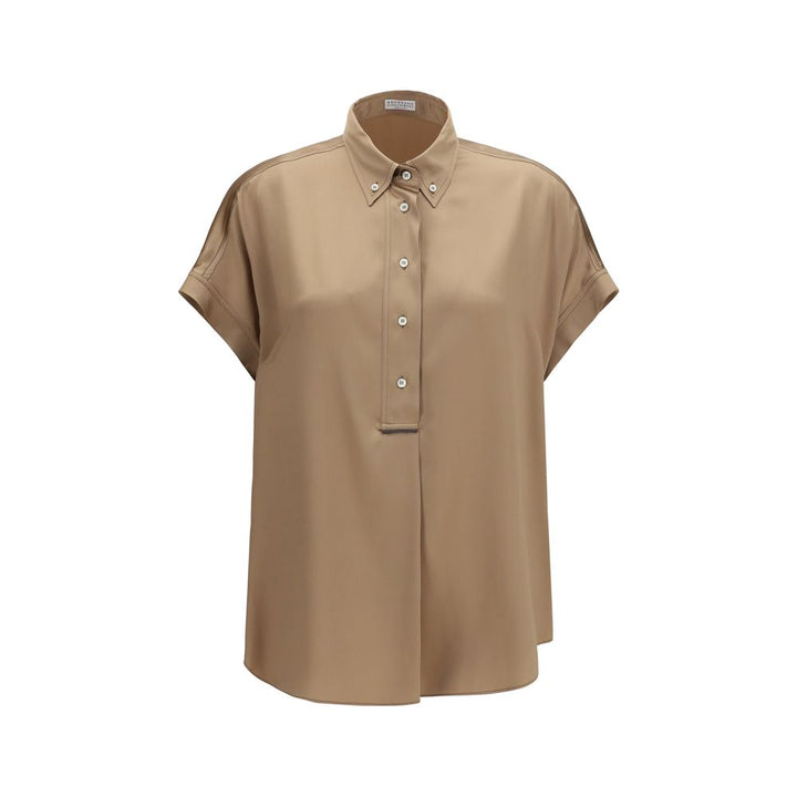 Brunello Cucinelli Shirts - Beige Silk Shortsleeve Shirt