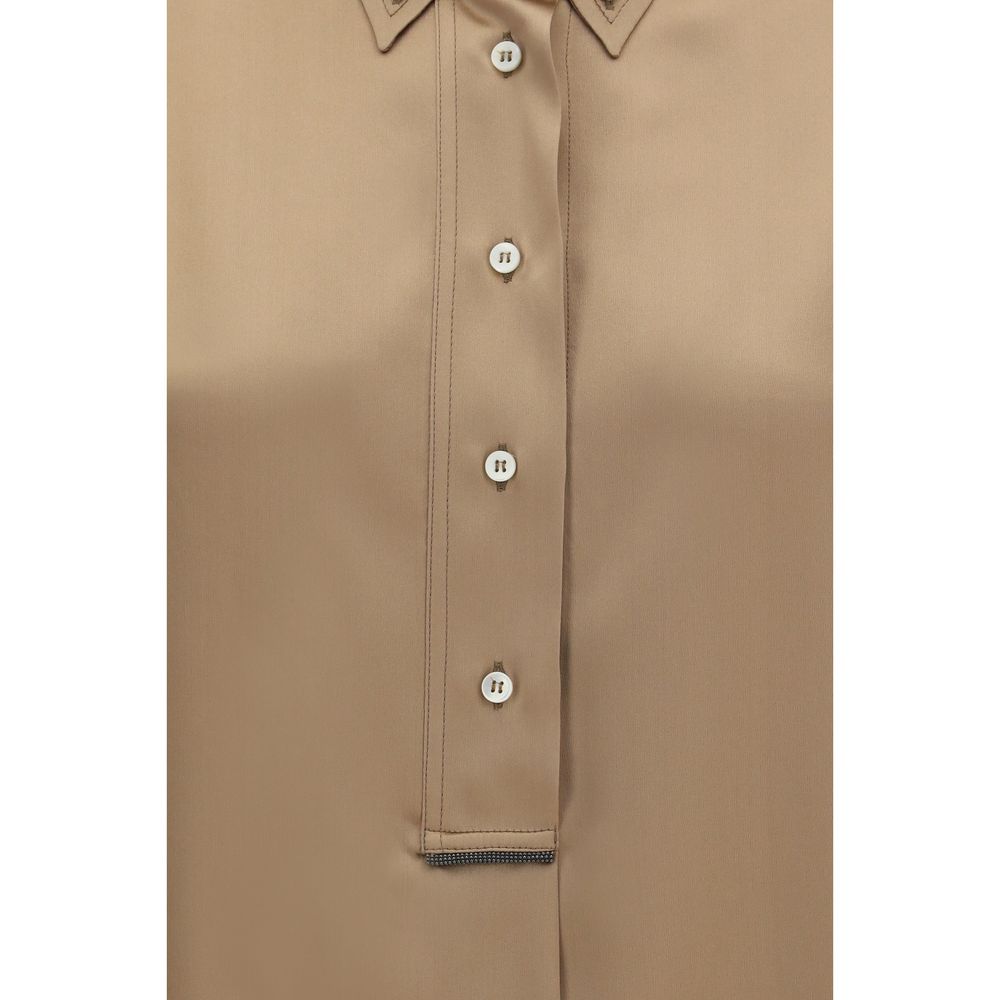 Brunello Cucinelli Shirts - Beige Silk Shortsleeve Shirt
