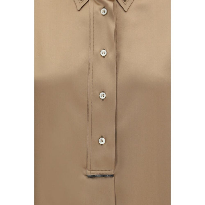 Brunello Cucinelli Shirts - Beige Silk Shortsleeve Shirt