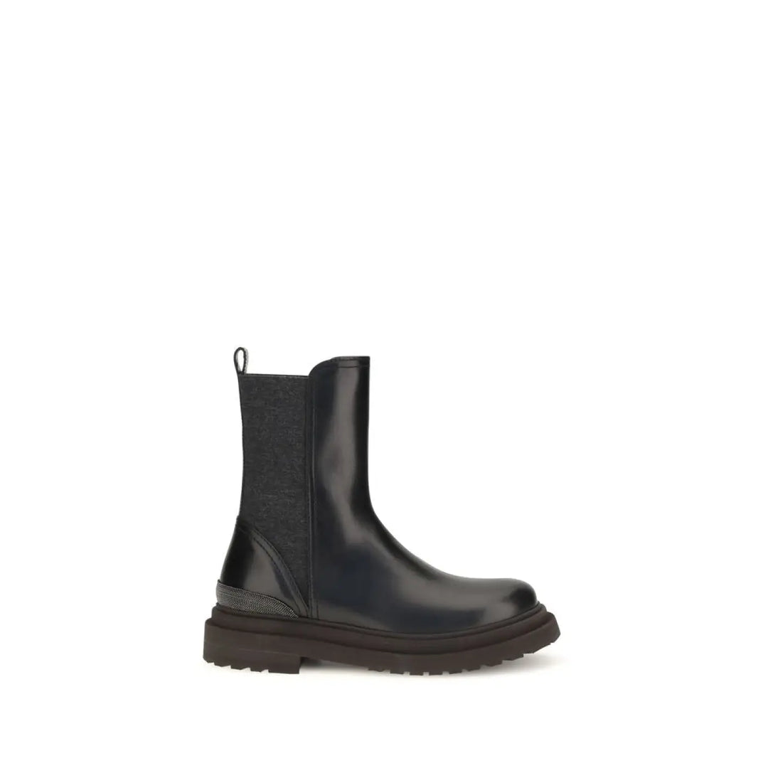 Brunello Cucinelli Black Calf Leather Bos Taurus Chelsea Boots