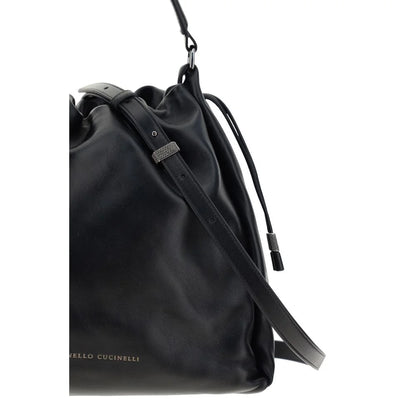 Brunello Cucinelli Black Calf Leather Bos Taurus Shoulder Bag