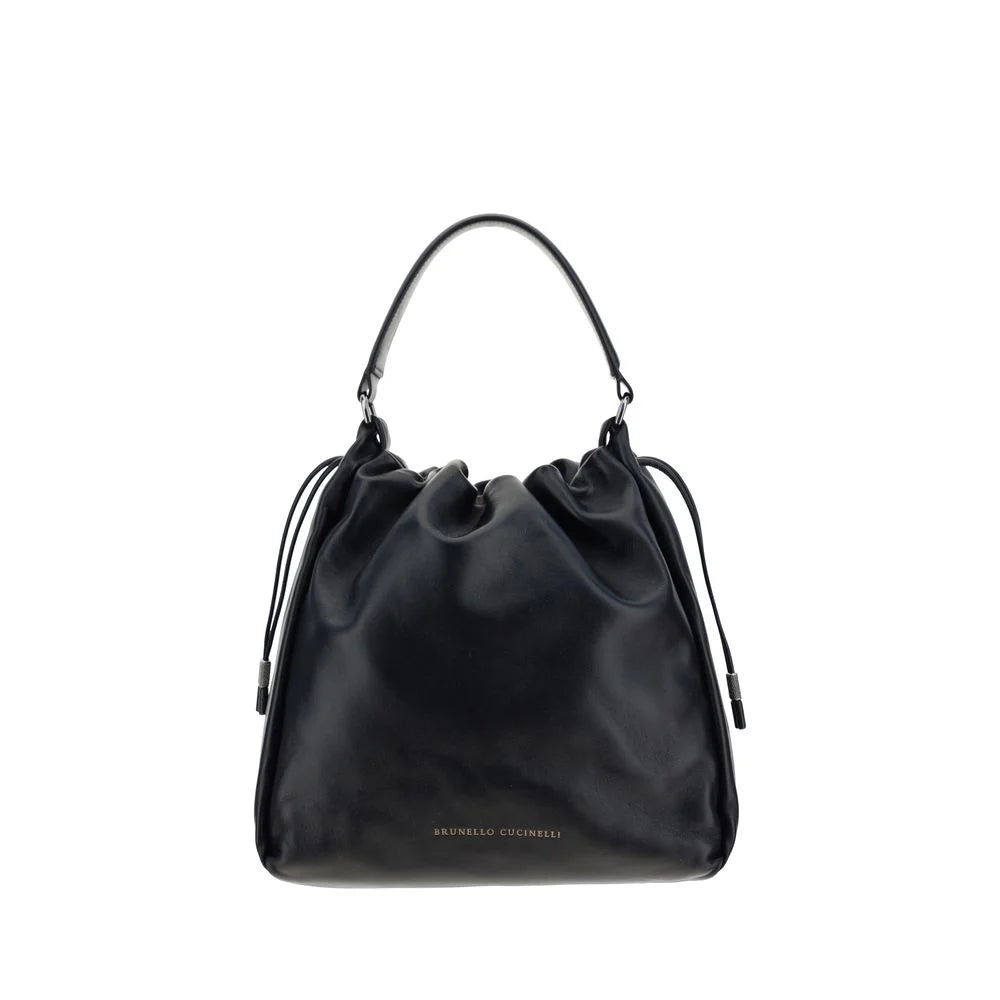 Brunello Cucinelli Black Calf Leather Bos Taurus Shoulder Bag