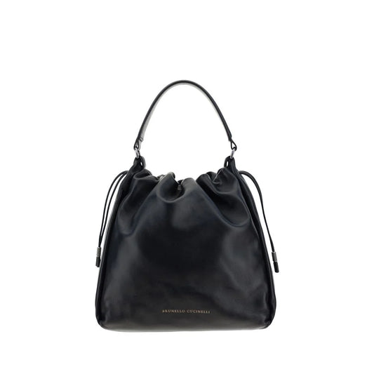 Brunello Cucinelli Black Calf Leather Bos Taurus Shoulder Bag