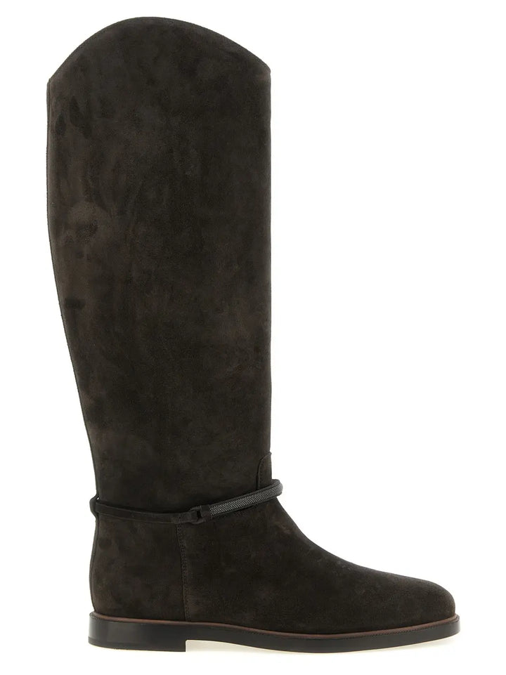 Brunello Cucinelli Black Calfskin Over the Knee