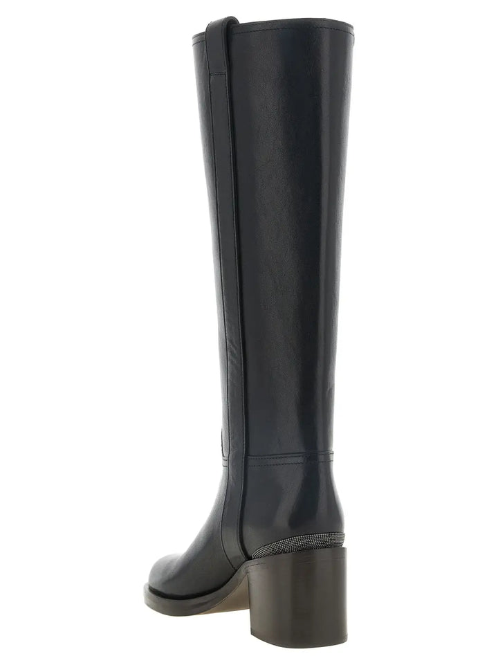 Brunello Cucinelli Black Calfskin Over the Knee