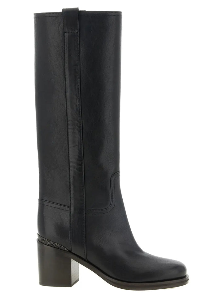 Brunello Cucinelli Black Calfskin Over the Knee