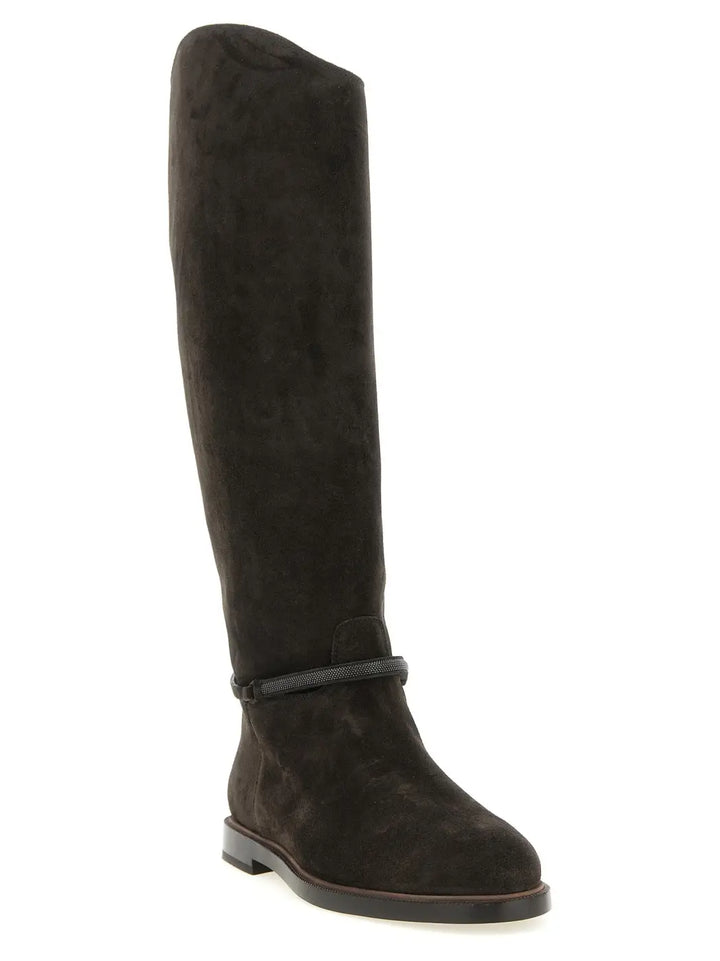 Brunello Cucinelli Black Calfskin Over the Knee