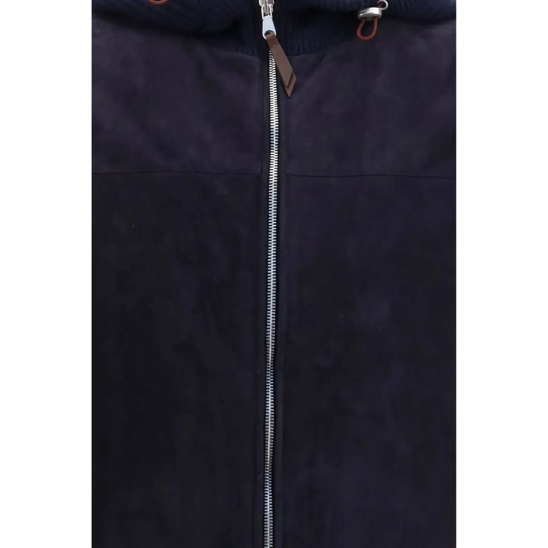 Brunello Cucinelli Blue Calf Leather Bos Taurus Full-length Jacket