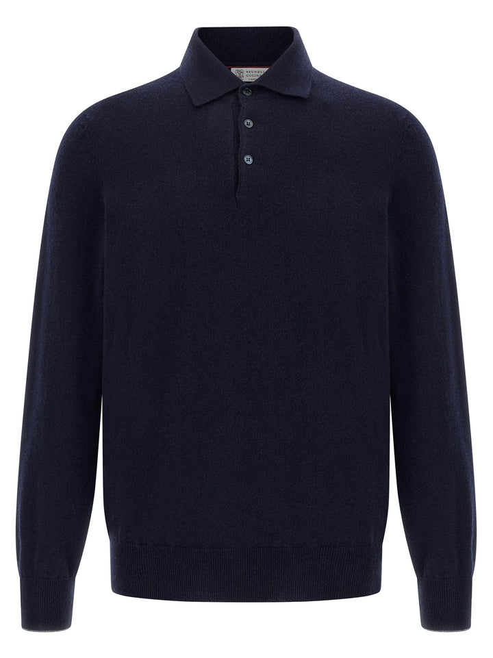 Brunello Cucinelli Blue Cashmere Polo Shirt