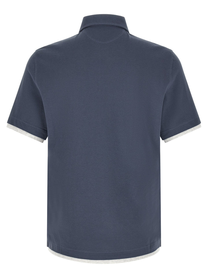 Brunello Cucinelli Blue Cotton Polo Shirt