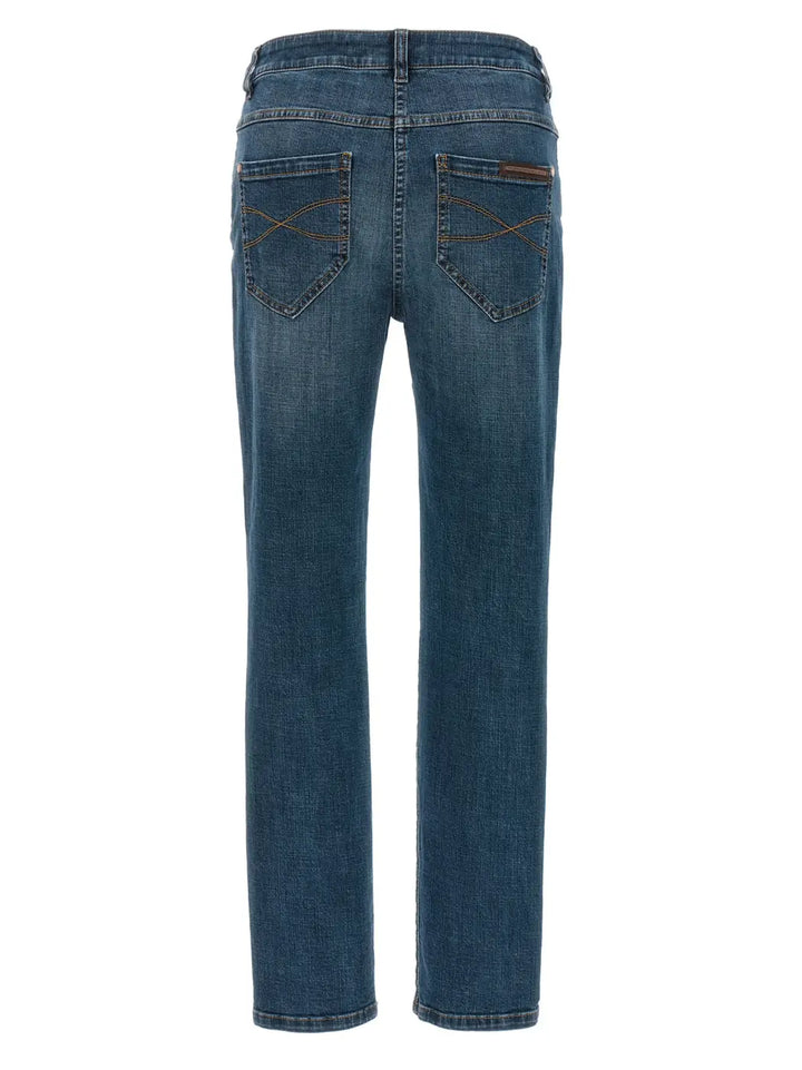 Brunello Cucinelli Blue Cotton Straight-leg Jeans