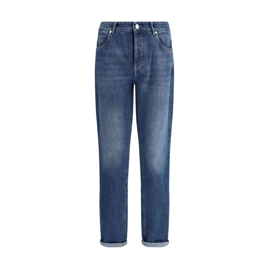 Brunello Cucinelli Blue Cotton Straight-leg Jeans