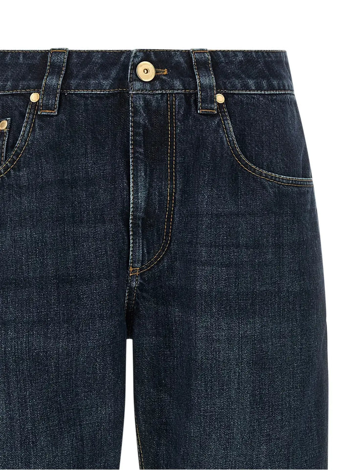 Brunello Cucinelli Blue Cotton Straight-leg Jeans