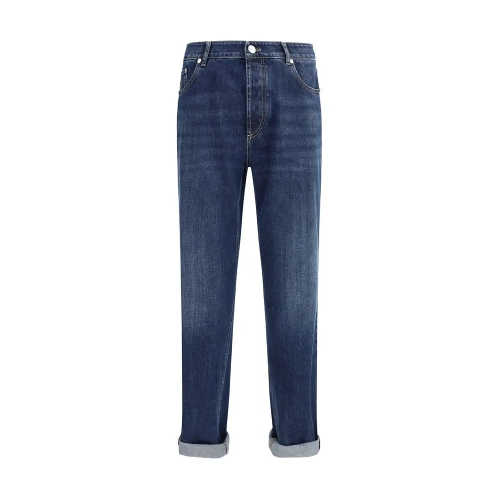 Brunello Cucinelli Blue Cotton Straight-leg Jeans