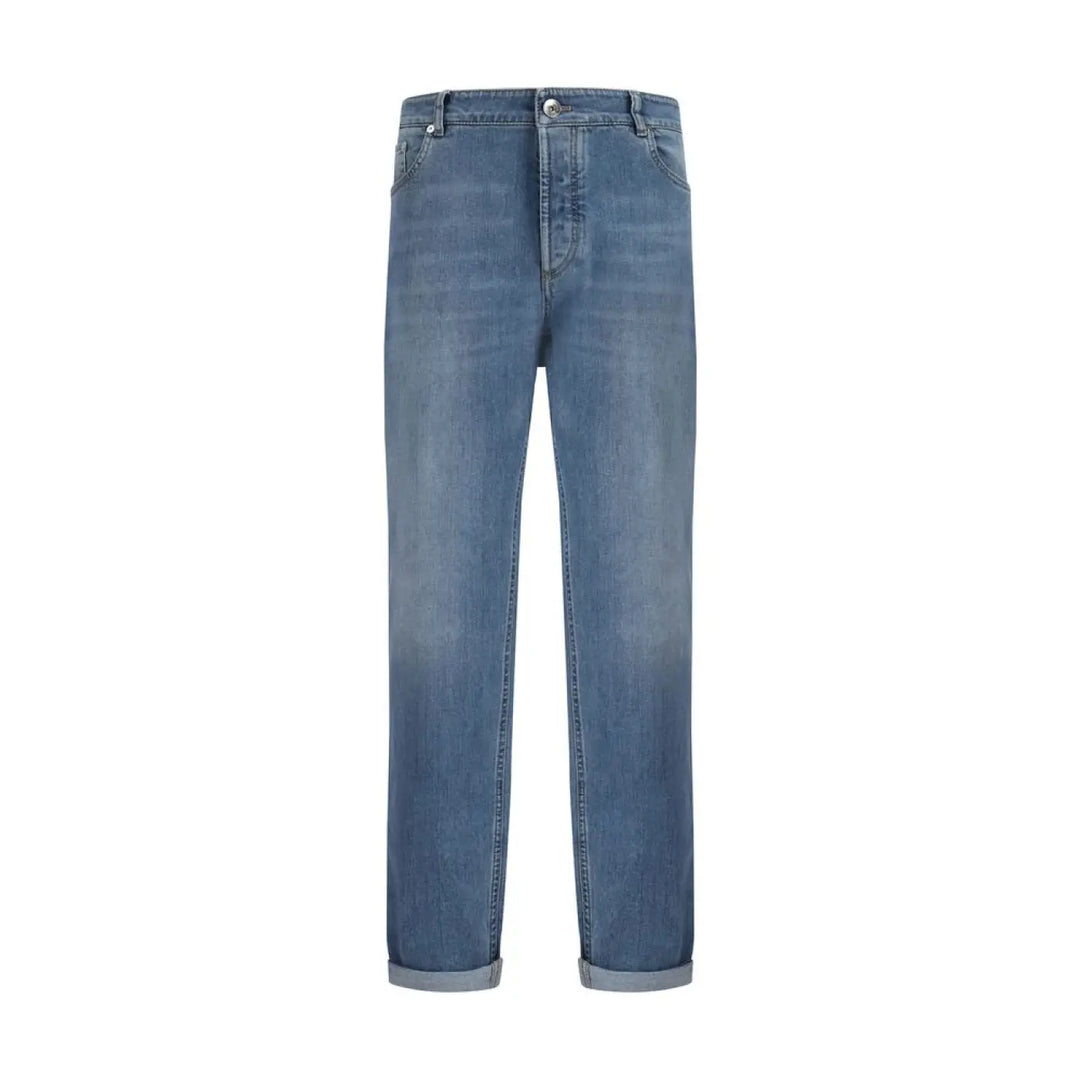Brunello Cucinelli Blue Cotton Straight-leg Jeans