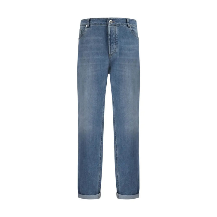 Brunello Cucinelli Blue Cotton Straight-leg Jeans