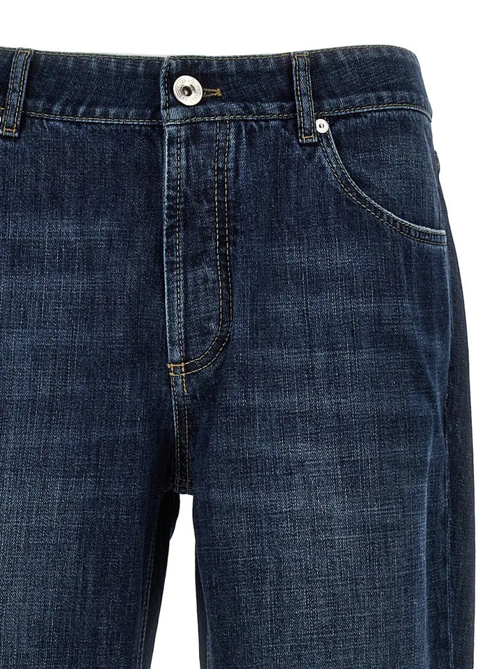 Brunello Cucinelli Blue Cotton Straight-leg Jeans