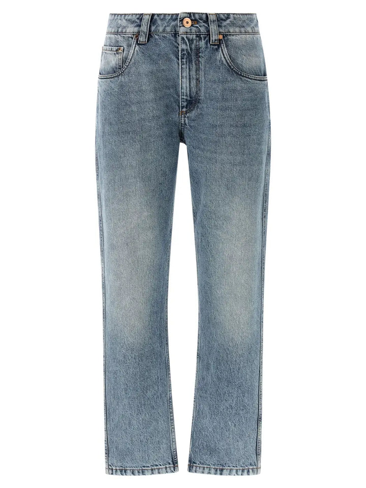 Brunello Cucinelli Blue Cotton Straight-leg Jeans