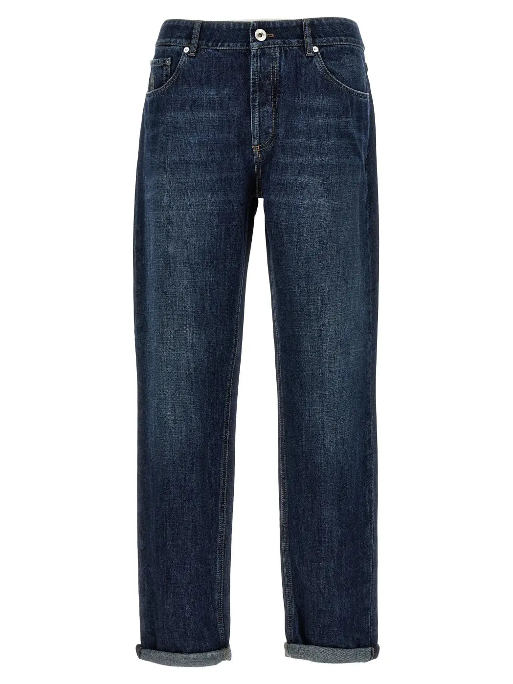 Brunello Cucinelli Blue Cotton Straight-leg Jeans