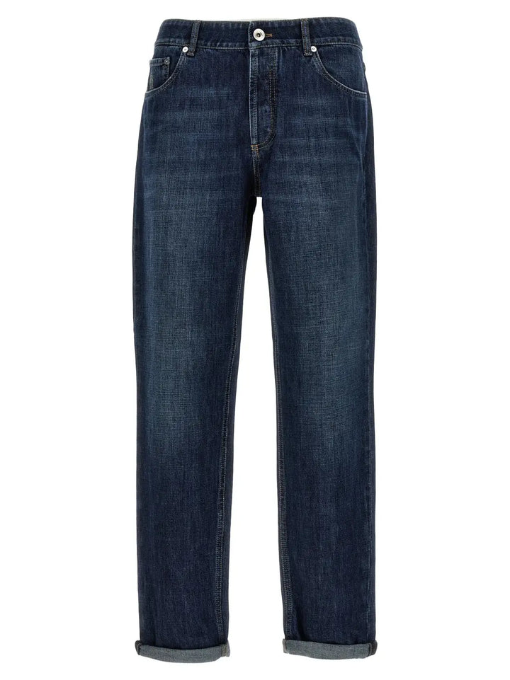 Brunello Cucinelli Blue Cotton Straight-leg Jeans