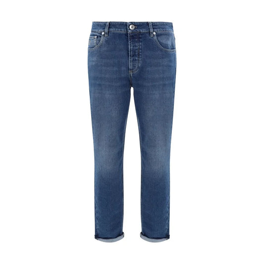 Brunello Cucinelli Blue Cotton Straight-Leg Jeans