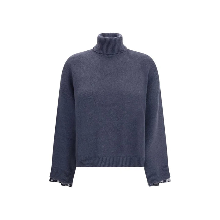 Brunello Cucinelli Blue Fleece Wool Turtleneck